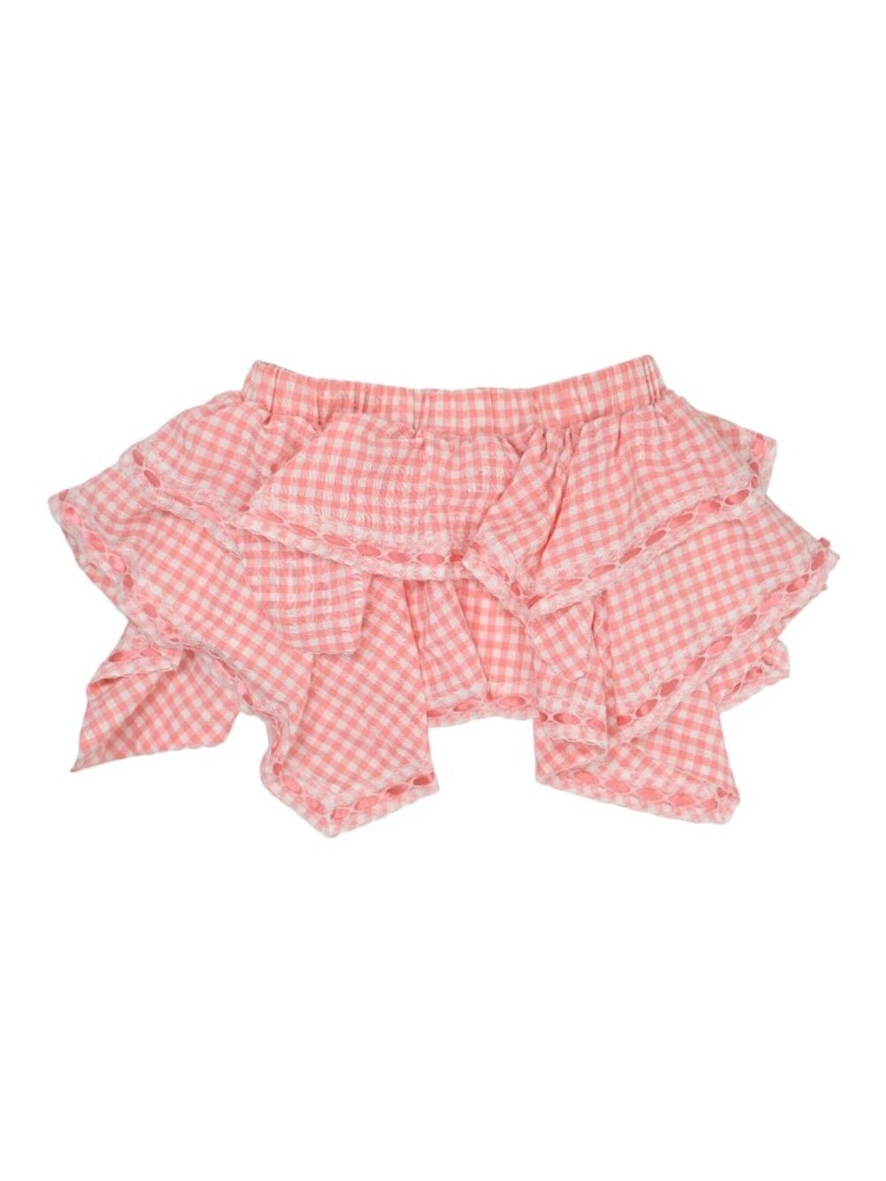 Avec Les Filles Gingham Seersucker Tiered Mini Skirt in Pink Gingham